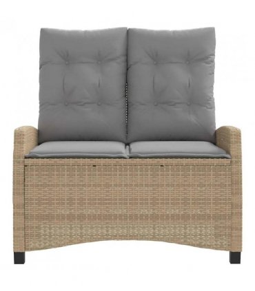 vidaXL Reclining Garden Bench with Cushions Beige Poly Rattan — Colour: Beige and grey