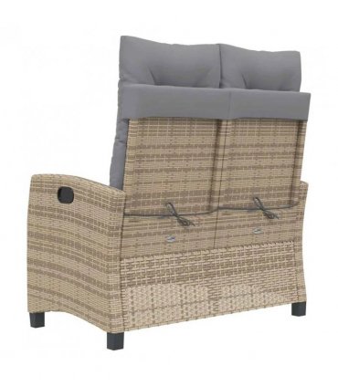 vidaXL Reclining Garden Bench with Cushions Beige Poly Rattan — Colour: Beige and grey