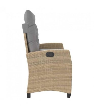 vidaXL Reclining Garden Bench with Cushions Beige Poly Rattan — Colour: Beige and grey