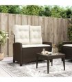 vidaXL Reclining Garden Bench with Cushions Brown Poly Rattan — Colour: Brown and cream