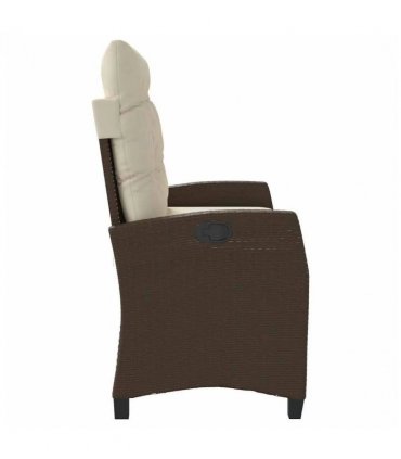 vidaXL Reclining Garden Bench with Cushions Brown Poly Rattan — Colour: Brown and cream