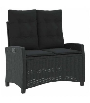 vidaXL Reclining Garden Bench with Cushions Black Poly Rattan