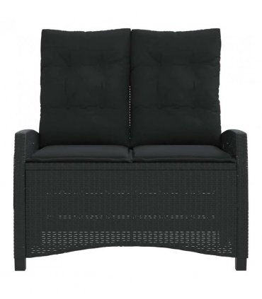 vidaXL Reclining Garden Bench with Cushions Black Poly Rattan
