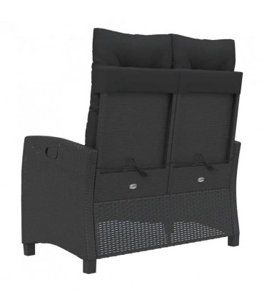 vidaXL Reclining Garden Bench with Cushions Black Poly Rattan