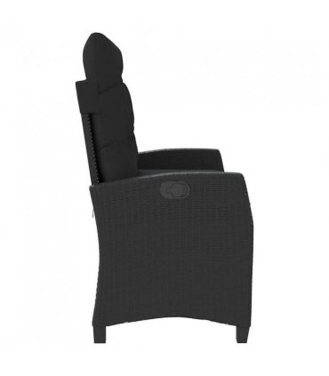 vidaXL Reclining Garden Bench with Cushions Black Poly Rattan