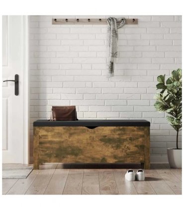 vidaXL Storage Box with Cushion Smoked Oak 105x40x45 cm