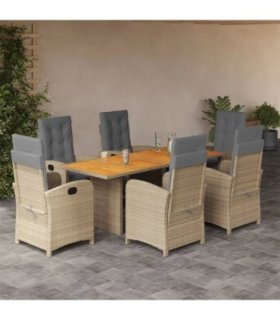 vidaXL 7 Piece Garden Dining Set with Cushions Grey Poly Rattan — Model: Without footrest — V0672359936