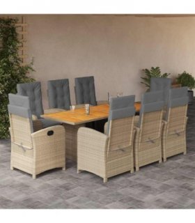 vidaXL 9 Piece Garden Dining Set with Cushions Grey Poly Rattan — Model: With footrest — V0672359937