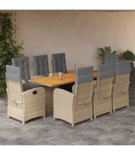 vidaXL 9 Piece Garden Dining Set with Cushions Grey Poly Rattan — Model: Without footrest — V0672359938