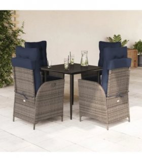 vidaXL 5 Piece Garden Dining Set with Cushions Grey Poly Rattan — Size: 80 cm table length, Model: Sharp leg