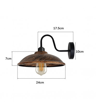 Wall lamp Brushed Copper 24cm Hemisphere Shape Shade Metal Wall Light