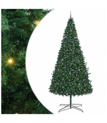 vidaXL Christmas Tree with Decorative String Lights Green 400 cm PVC — Model: with leds &lilac balls