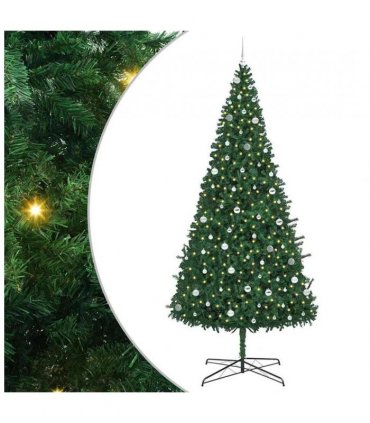 vidaXL Christmas Tree with Decorative String Lights Green 400 cm PVC — Model: with leds &silver balls
