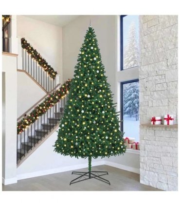vidaXL Christmas Tree with Decorative String Lights Green 400 cm PVC — Model: with leds &white/grey balls
