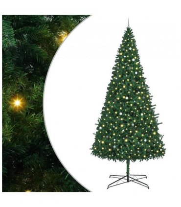 vidaXL Christmas Tree with Decorative String Lights Green 400 cm PVC — Model: with leds &white/grey balls