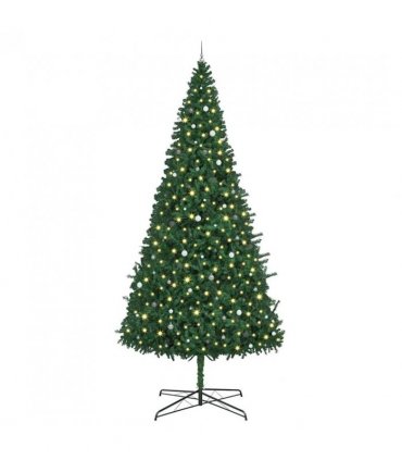 vidaXL Christmas Tree with Decorative String Lights Green 400 cm PVC — Model: with leds &white/grey balls