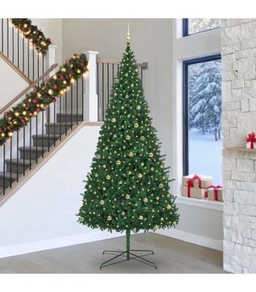vidaXL Christmas Tree with Decorative String Lights Green 400 cm PVC — Model: with leds &gold balls