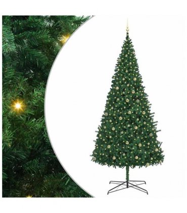 vidaXL Christmas Tree with Decorative String Lights Green 400 cm PVC — Model: with leds &gold balls