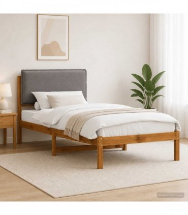 vidaXL Bed Frame with Upholstered Headboard Natural and Light Grey — Size: 90 x 200 cm