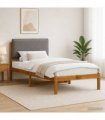 vidaXL Bed Frame with Upholstered Headboard Natural and Light Grey — Size: 90 x 200 cm