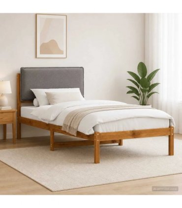 vidaXL Bed Frame with Upholstered Headboard Natural and Light Grey — Size: 90 x 200 cm