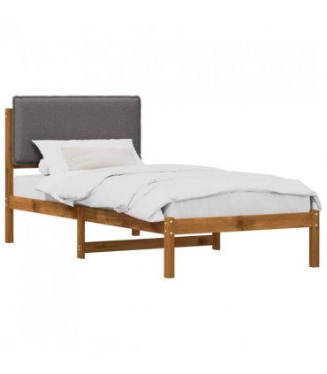 vidaXL Bed Frame with Upholstered Headboard Natural and Light Grey — Size: 90 x 200 cm