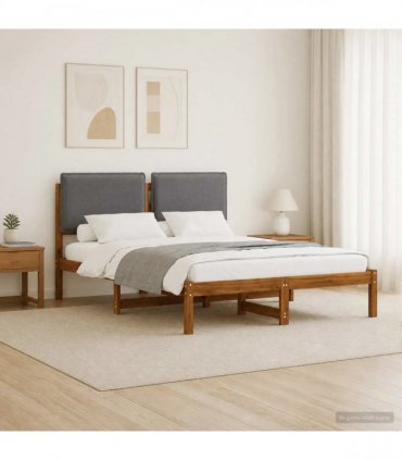 vidaXL Bed Frame with Upholstered Headboard Natural and Light Grey — Size: 160 x 200 cm