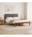 vidaXL Bed Frame with Upholstered Headboard Natural and Light Grey — Size: 160 x 200 cm