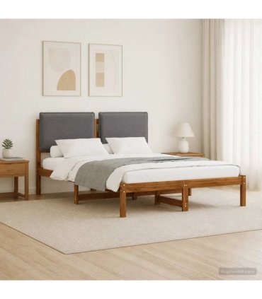vidaXL Bed Frame with Upholstered Headboard Natural and Light Grey — Size: 160 x 200 cm
