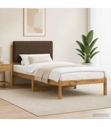 vidaXL Bed Frame with Upholstered Headboard Whitewash and Taupe — Size: 90 x 200 cm