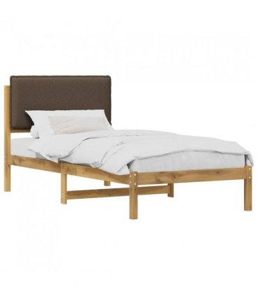 vidaXL Bed Frame with Upholstered Headboard Whitewash and Taupe — Size: 90 x 200 cm