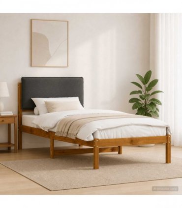 vidaXL Bed Frame with Upholstered Headboard Natural and Dark Grey — Size: 90 x 200 cm