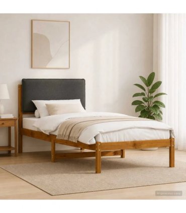 vidaXL Bed Frame with Upholstered Headboard Natural and Dark Grey — Size: 90 x 200 cm