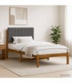 vidaXL Bed Frame with Upholstered Headboard Natural and Light Grey — Size: 90 x 190 cm