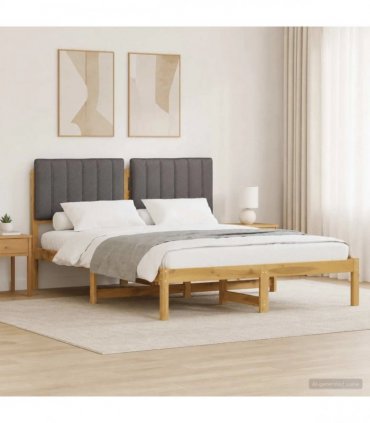 vidaXL Bed Frame with Upholstered Headboard Whitewash and Light Grey — Size: 120 x 190 cm