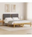 vidaXL Bed Frame with Upholstered Headboard Whitewash and Light Grey — Size: 120 x 190 cm