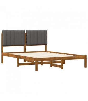 vidaXL Bed Frame with Upholstered Headboard Natural and Light Grey — Size: 140 x 200 cm