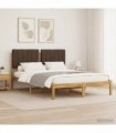 vidaXL Bed Frame with Upholstered Headboard Whitewash and Taupe — Size: 140 x 200 cm
