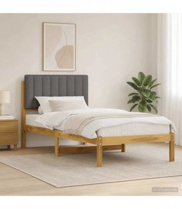 vidaXL Bed Frame with Upholstered Headboard Whitewash and Light Grey — Size: 90 x 200 cm — V0672360956