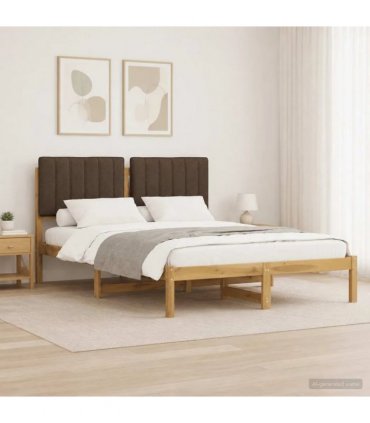 vidaXL Bed Frame with Upholstered Headboard Whitewash and Taupe — Size: 160 x 200 cm