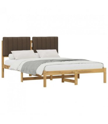 vidaXL Bed Frame with Upholstered Headboard Whitewash and Taupe — Size: 160 x 200 cm