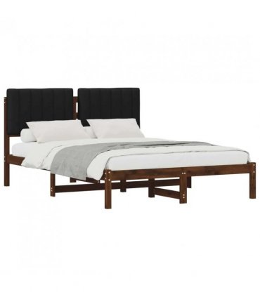 vidaXL Bed Frame with Upholstered Headboard Dark Brown and Black — Size: 140 x 200 cm