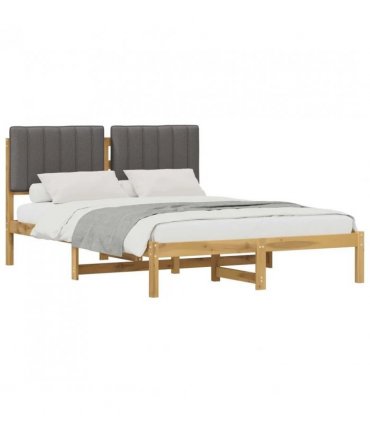vidaXL Bed Frame with Upholstered Headboard Whitewash and Light Grey — Size: 140 x 190 cm