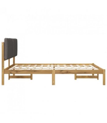 vidaXL Bed Frame with Upholstered Headboard Whitewash and Light Grey — Size: 140 x 190 cm
