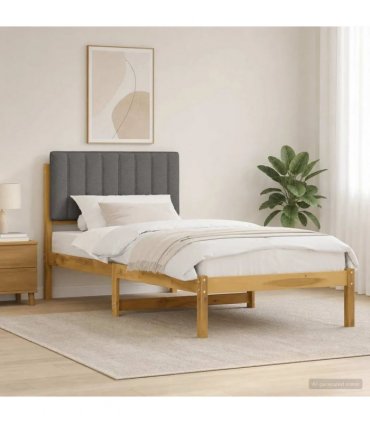 vidaXL Bed Frame with Upholstered Headboard Whitewash and Light Grey — Size: 90 x 190 cm