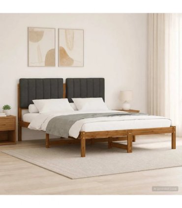 vidaXL Bed Frame with Upholstered Headboard Natural and Dark Grey — Size: 140 x 200 cm