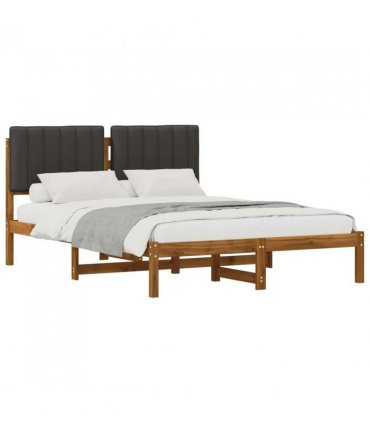 vidaXL Bed Frame with Upholstered Headboard Natural and Dark Grey — Size: 140 x 200 cm