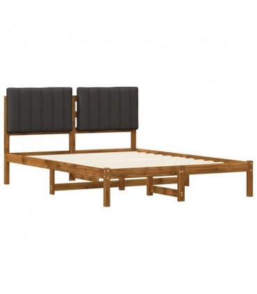 vidaXL Bed Frame with Upholstered Headboard Natural and Dark Grey — Size: 140 x 200 cm