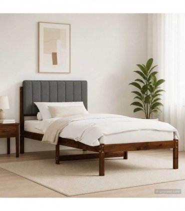 vidaXL Bed Frame with Upholstered Headboard Dark Brown and Light Grey — Size: 90 x 190 cm