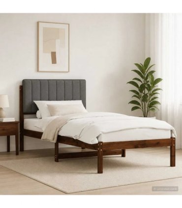vidaXL Bed Frame with Upholstered Headboard Dark Brown and Light Grey — Size: 90 x 190 cm